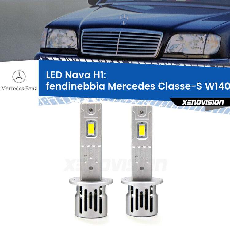 <strong>Fendinebbia LED no-spie per Mercedes Classe-S</strong> W140 1995 - 1998. Coppia lampade <strong> H1</strong> modello Nava canbus, raffreddate a ventola.