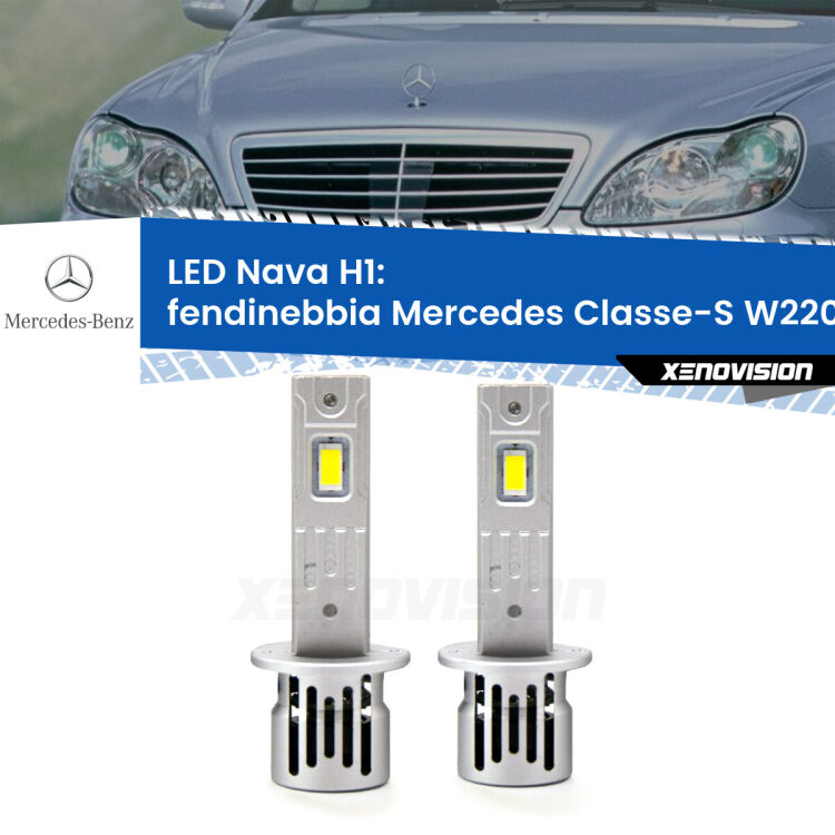 <strong>Fendinebbia LED no-spie per Mercedes Classe-S</strong> W220 1998 - 2005. Coppia lampade <strong> H1</strong> modello Nava canbus, raffreddate a ventola.