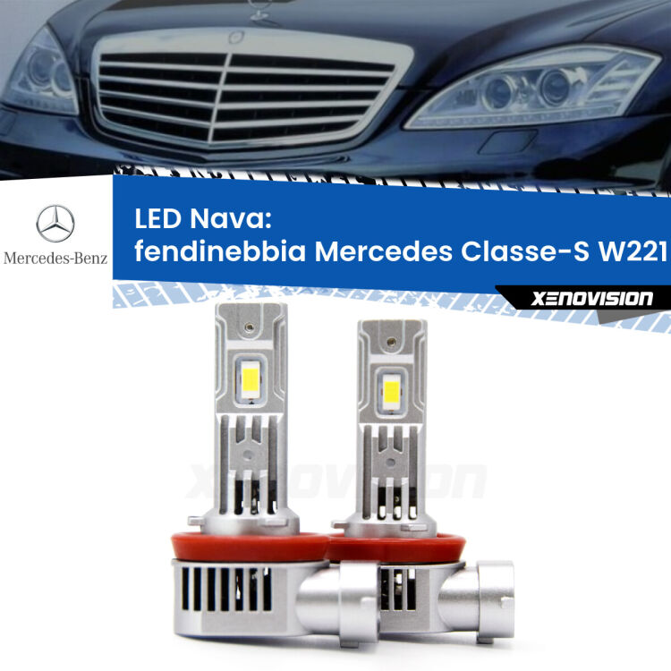 <strong>Fendinebbia LED no-spie per Mercedes Classe-S</strong> W221 2009 - 2013. Coppia lampade <strong>H11</strong>/H9/H8/H16(JP) modello Nava canbus, raffreddate a ventola.