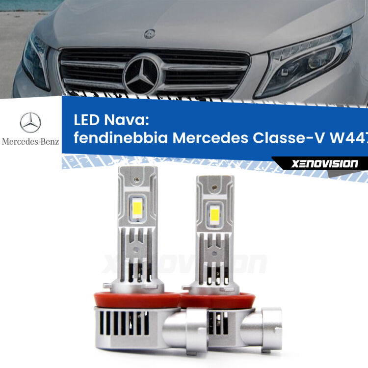 <strong>Fendinebbia LED no-spie per Mercedes Classe-V</strong> W447 2014 in poi. Coppia lampade <strong>H11</strong>/H9/H8/H16(JP) modello Nava canbus, raffreddate a ventola.