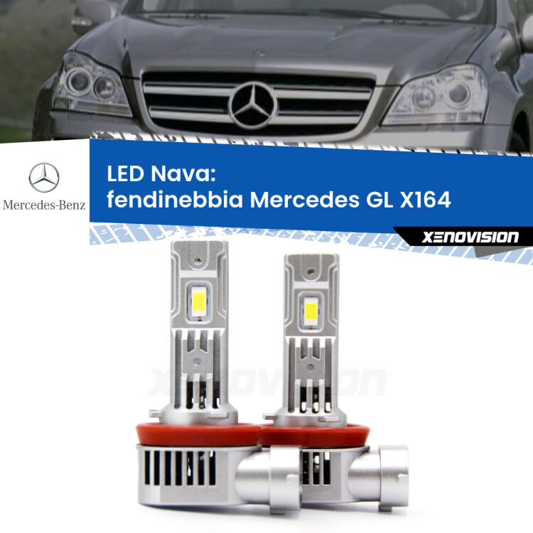 <strong>Fendinebbia LED no-spie per Mercedes GL</strong> X164 2006 - 2012. Coppia lampade <strong>H11</strong>/H9/H8/H16(JP) modello Nava canbus, raffreddate a ventola.