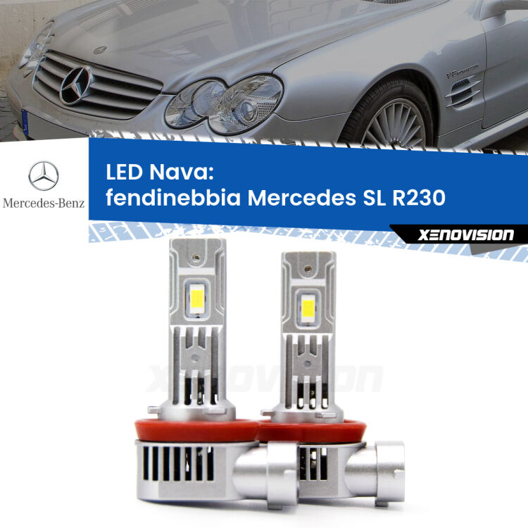 <strong>Fendinebbia LED no-spie per Mercedes SL</strong> R230 2001 - 2012. Coppia lampade <strong>H11</strong>/H9/H8/H16(JP) modello Nava canbus, raffreddate a ventola.