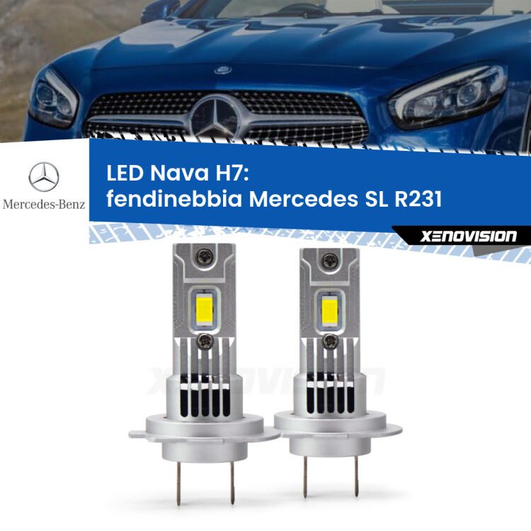 <strong>Fendinebbia LED no-spie per Mercedes SL</strong> R231 2012 in poi. Coppia lampade <strong>H7</strong> modello Nava canbus, raffreddate a ventola.