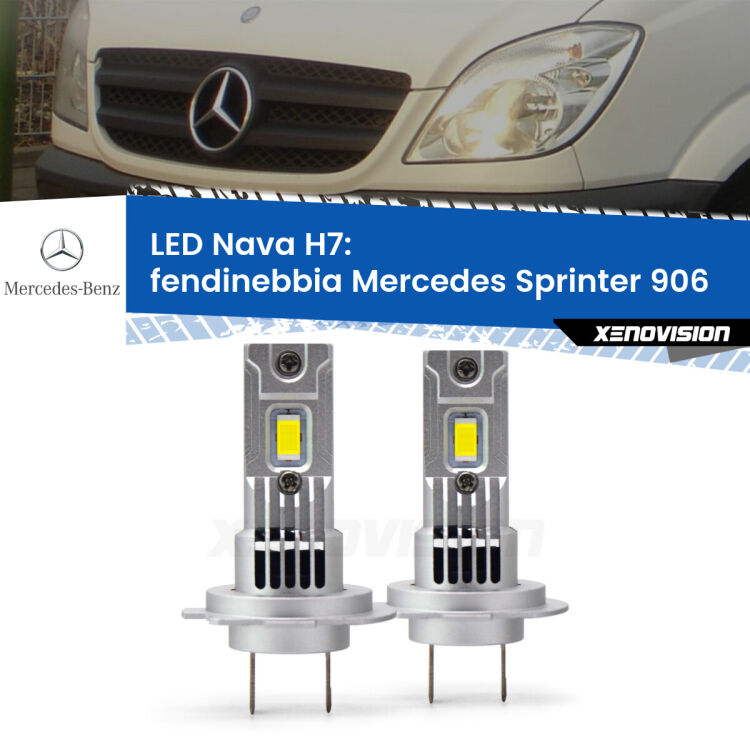 <strong>Fendinebbia LED no-spie per Mercedes Sprinter</strong> 906 2006 - 2012. Coppia lampade <strong>H7</strong> modello Nava canbus, raffreddate a ventola.