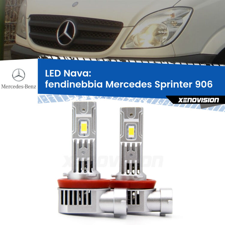 <strong>Fendinebbia LED no-spie per Mercedes Sprinter</strong> 906 2006 - 2012. Coppia lampade <strong>H11</strong>/H9/H8/H16(JP) modello Nava canbus, raffreddate a ventola.