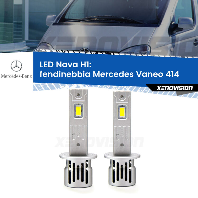 <strong>Fendinebbia LED no-spie per Mercedes Vaneo</strong> 414 2002 - 2005. Coppia lampade <strong> H1</strong> modello Nava canbus, raffreddate a ventola.