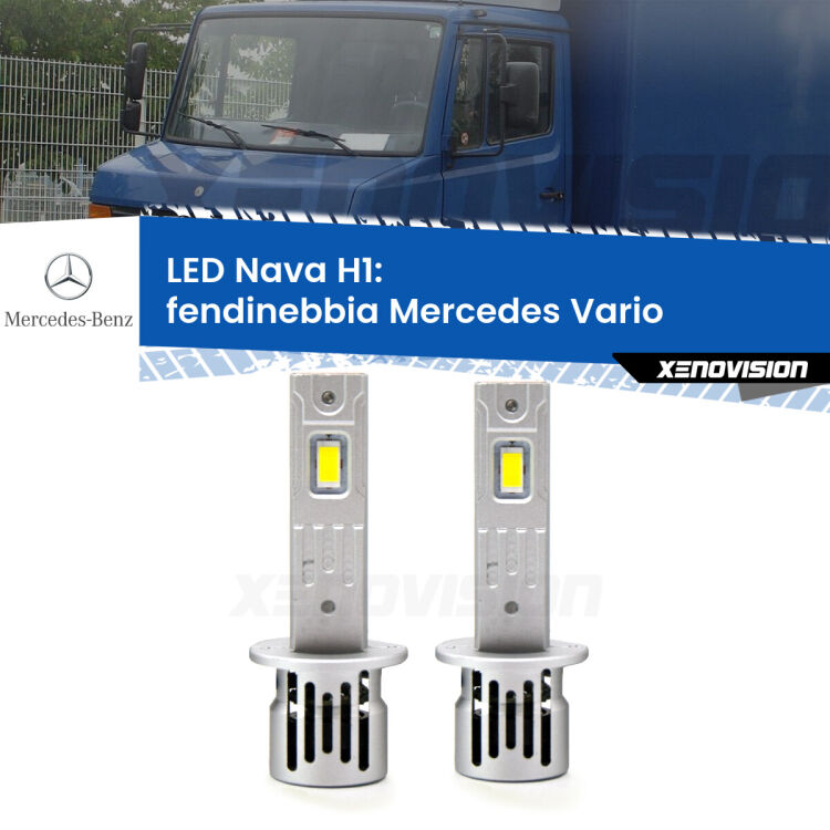 <strong>Fendinebbia LED no-spie per Mercedes Vario</strong>  1996 - 2013. Coppia lampade <strong> H1</strong> modello Nava canbus, raffreddate a ventola.