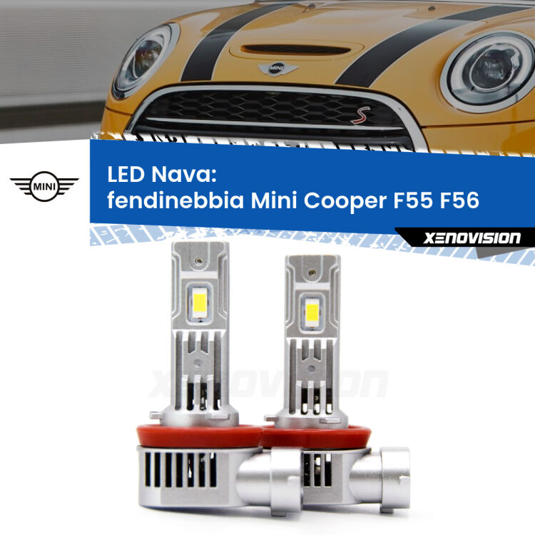 <strong>Fendinebbia LED no-spie per Mini Cooper</strong> F55 F56 2013 - 2017. Coppia lampade <strong>H11</strong>/H9/H8/H16(JP) modello Nava canbus, raffreddate a ventola.