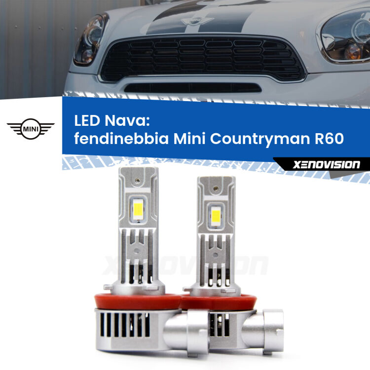 <strong>Fendinebbia LED no-spie per Mini Countryman</strong> R60 2010 - 2016. Coppia lampade <strong>H11</strong>/H9/H8/H16(JP) modello Nava canbus, raffreddate a ventola.