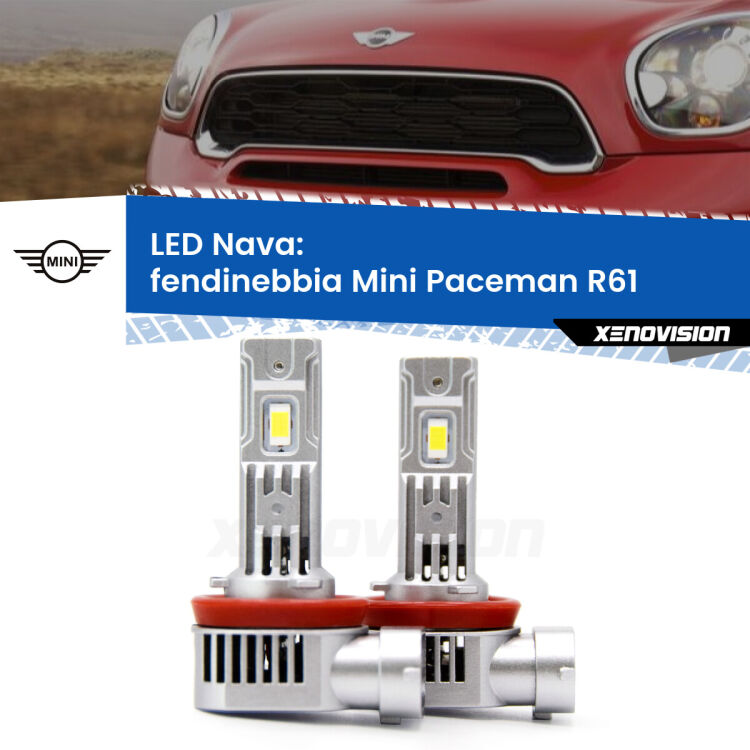 <strong>Fendinebbia LED no-spie per Mini Paceman</strong> R61 2012 - 2016. Coppia lampade <strong>H11</strong>/H9/H8/H16(JP) modello Nava canbus, raffreddate a ventola.