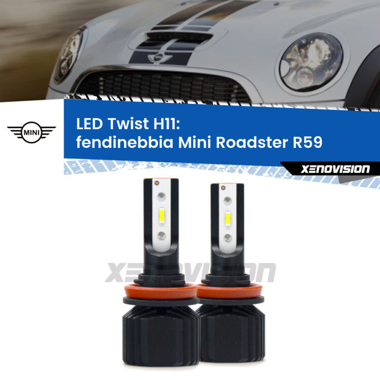 <strong>Kit fendinebbia LED</strong> H11 per <strong>Mini Roadster</strong> R59 2012 - 2015. Compatte, impermeabili, senza ventola: praticamente indistruttibili. Top Quality.