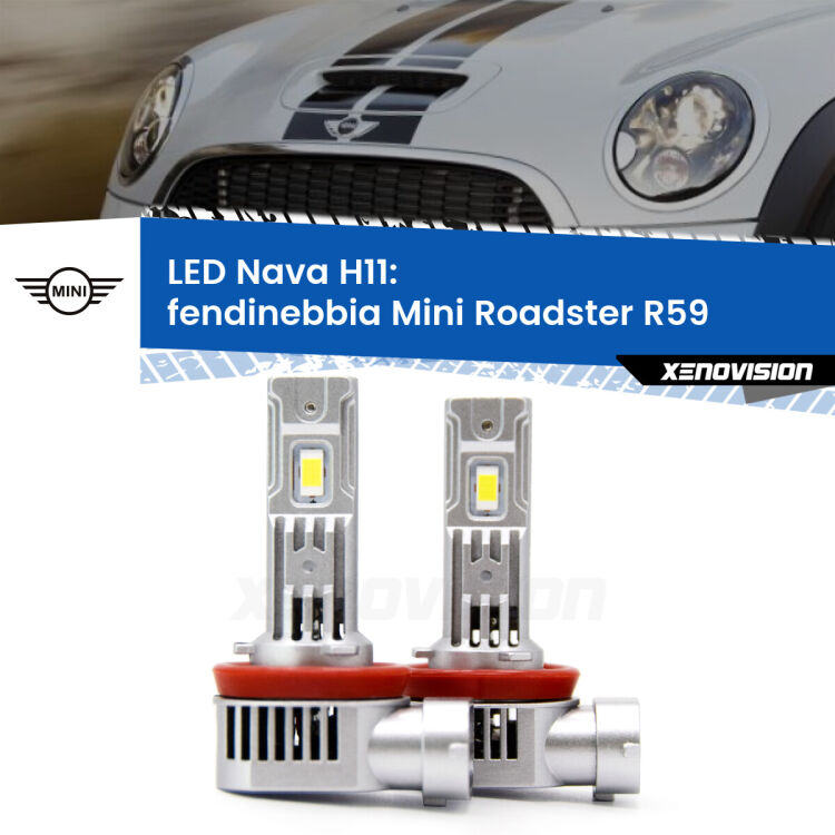 <strong>Fendinebbia LED no-spie per Mini Roadster</strong> R59 2012 - 2015. Coppia lampade <strong>H11</strong> modello Nava canbus, raffreddate a ventola.