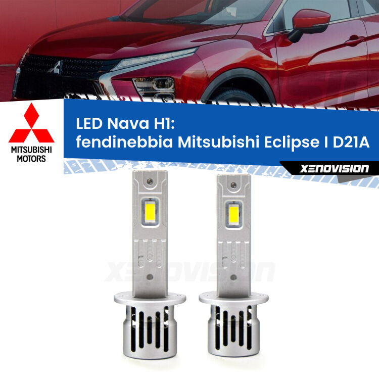 <strong>Fendinebbia LED no-spie per Mitsubishi Eclipse I</strong> D21A 1991 - 1995. Coppia lampade <strong> H1</strong> modello Nava canbus, raffreddate a ventola.