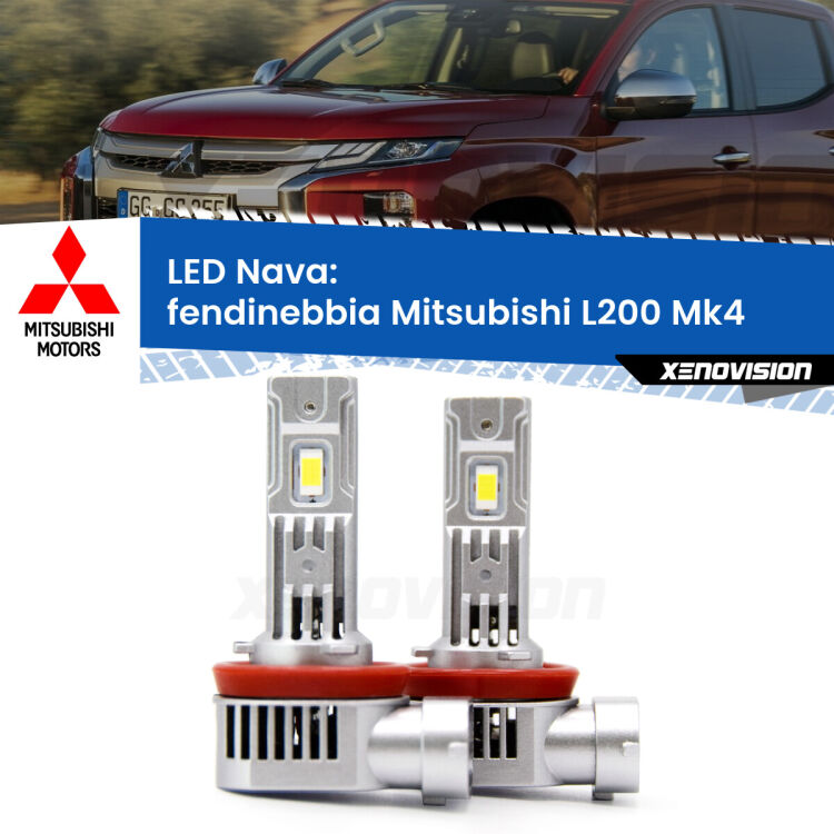 <strong>Fendinebbia LED no-spie per Mitsubishi L200</strong> Mk4 2006 - 2014. Coppia lampade <strong>H11</strong>/H9/H8/H16(JP) modello Nava canbus, raffreddate a ventola.