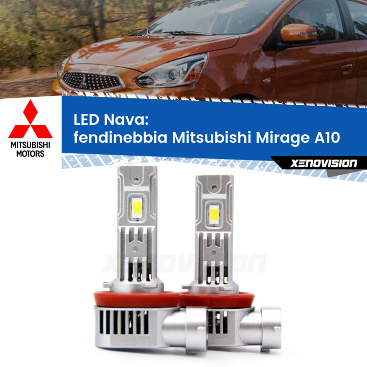 <strong>Fendinebbia LED no-spie per Mitsubishi Mirage</strong> A10 2013 in poi. Coppia lampade <strong>H11</strong>/H9/H8/H16(JP) modello Nava canbus, raffreddate a ventola.