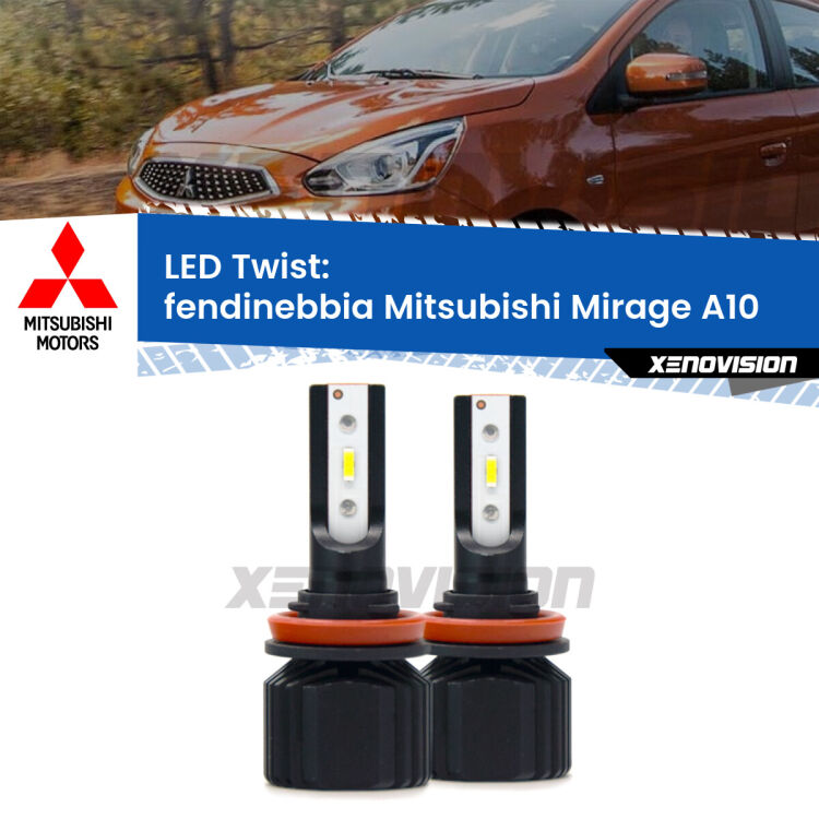 <strong>Kit fendinebbia LED</strong> per <strong>Mitsubishi Mirage</strong> A10 2013 in poi. Compatte, impermeabili, senza ventola: praticamente indistruttibili. Top Quality.