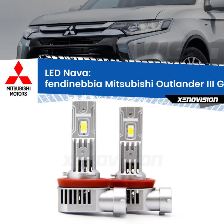 <strong>Fendinebbia LED no-spie per Mitsubishi Outlander III</strong> GF 2012 - 2020. Coppia lampade <strong>H11</strong>/H9/H8/H16(JP) modello Nava canbus, raffreddate a ventola.