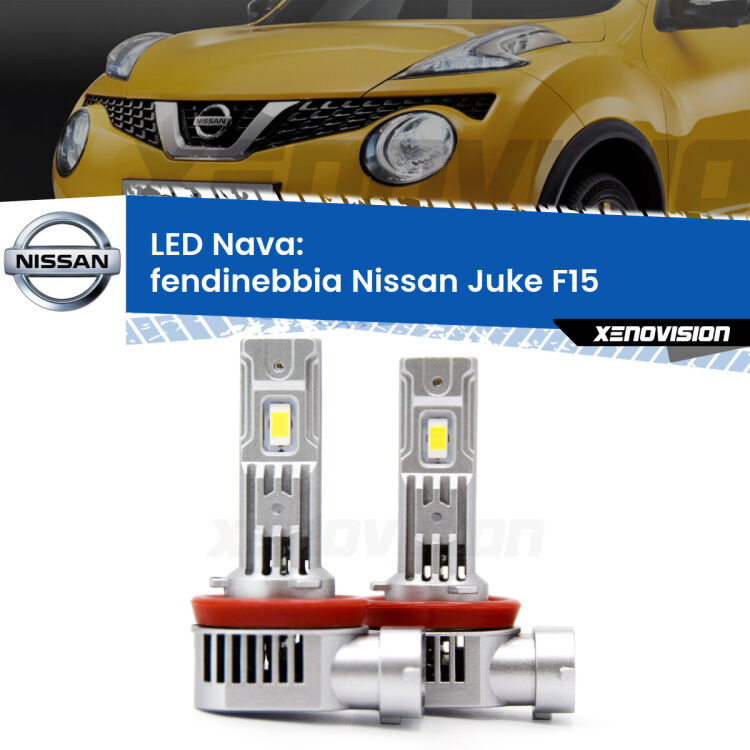 <strong>Fendinebbia LED no-spie per Nissan Juke</strong> F15 2010 - 2018. Coppia lampade <strong>H11</strong>/H9/H8/H16(JP) modello Nava canbus, raffreddate a ventola.