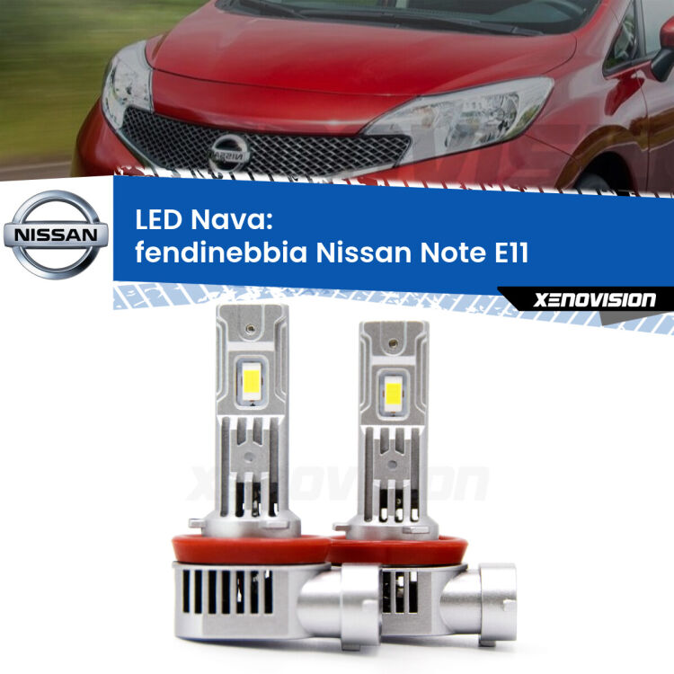 <strong>Fendinebbia LED no-spie per Nissan Note</strong> E11 2006 - 2013. Coppia lampade <strong>H11</strong>/H9/H8/H16(JP) modello Nava canbus, raffreddate a ventola.