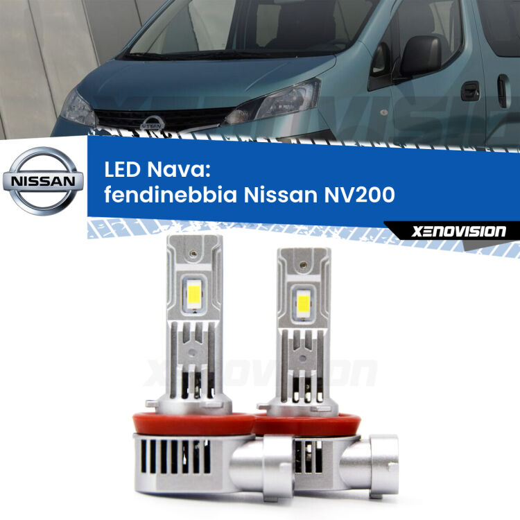 <strong>Fendinebbia LED no-spie per Nissan NV200</strong>  2010 - 2019. Coppia lampade <strong>H11</strong>/H9/H8/H16(JP) modello Nava canbus, raffreddate a ventola.