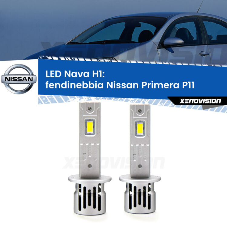 <strong>Fendinebbia LED no-spie per Nissan Primera</strong> P11 1996 - 2001. Coppia lampade <strong> H1</strong> modello Nava canbus, raffreddate a ventola.