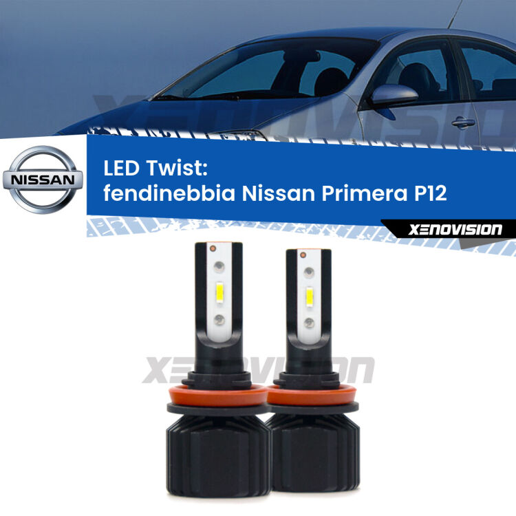 <strong>Kit fendinebbia LED</strong> per <strong>Nissan Primera</strong> P12 2002 - 2008. Compatte, impermeabili, senza ventola: praticamente indistruttibili. Top Quality.