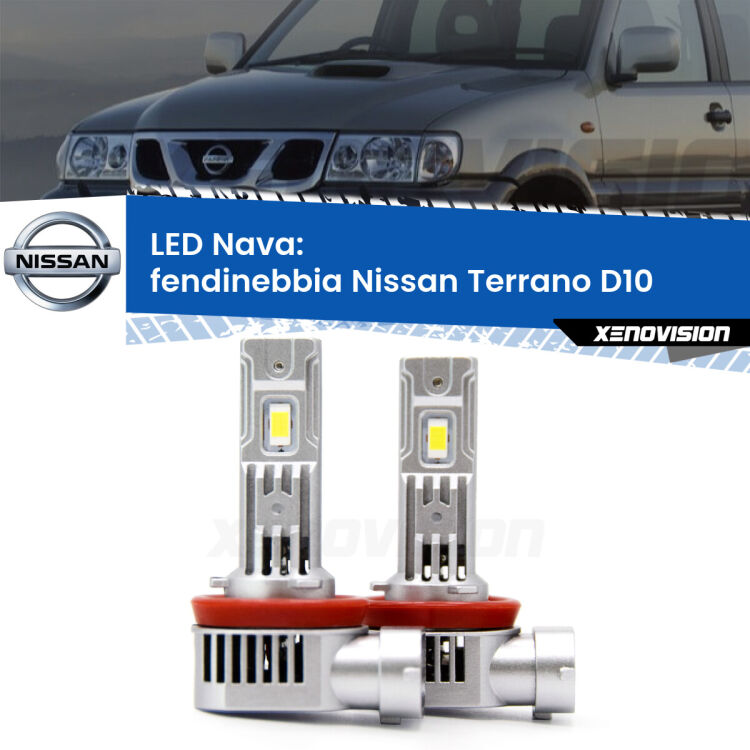 <strong>Fendinebbia LED no-spie per Nissan Terrano</strong> D10 2013 in poi. Coppia lampade <strong>H11</strong>/H9/H8/H16(JP) modello Nava canbus, raffreddate a ventola.