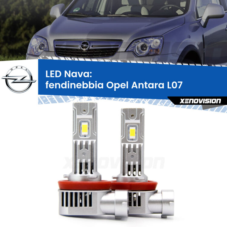 <strong>Fendinebbia LED no-spie per Opel Antara</strong> L07 2006 - 2010. Coppia lampade <strong>H11</strong>/H9/H8/H16(JP) modello Nava canbus, raffreddate a ventola.