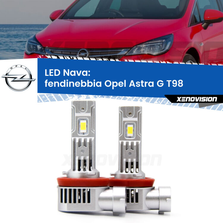 <strong>Fendinebbia LED no-spie per Opel Astra G</strong> T98 2001 - 2003. Coppia lampade <strong>H11</strong>/H9/H8/H16(JP) modello Nava canbus, raffreddate a ventola.