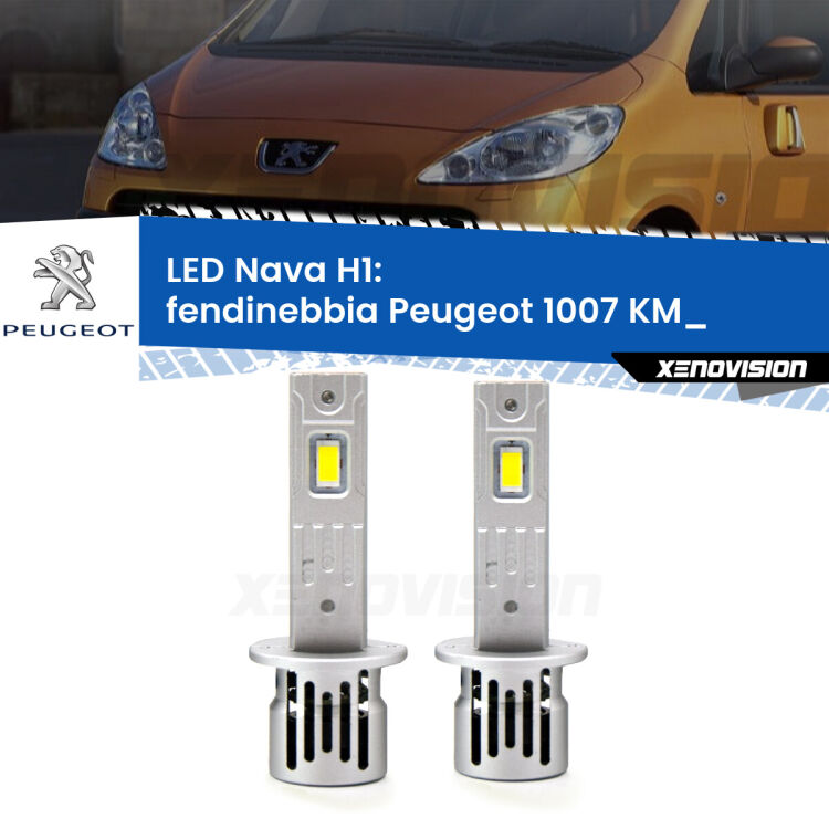 <strong>Fendinebbia LED no-spie per Peugeot 1007</strong> KM_ 2005 - 2009. Coppia lampade <strong> H1</strong> modello Nava canbus, raffreddate a ventola.