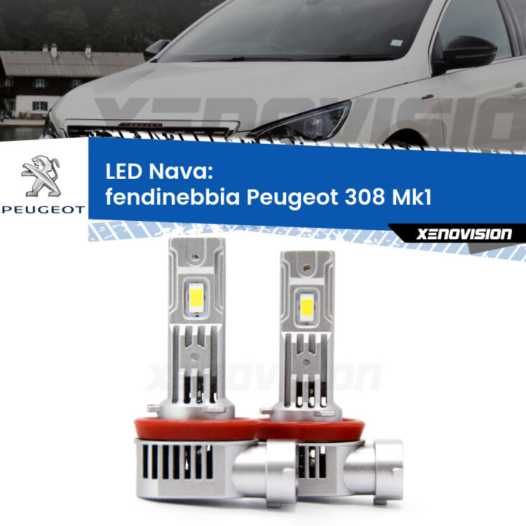 <strong>Fendinebbia LED no-spie per Peugeot 308</strong> Mk1 2007 - 2012. Coppia lampade <strong>H11</strong>/H9/H8/H16(JP) modello Nava canbus, raffreddate a ventola.