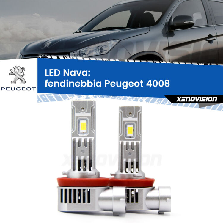 <strong>Fendinebbia LED no-spie per Peugeot 4008</strong>  2012 in poi. Coppia lampade <strong>H11</strong>/H9/H8/H16(JP) modello Nava canbus, raffreddate a ventola.