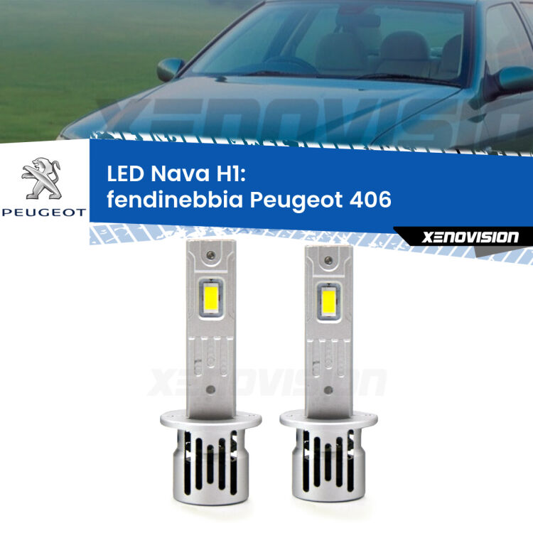 <strong>Fendinebbia LED no-spie per Peugeot 406</strong>  1995 - 2004. Coppia lampade <strong> H1</strong> modello Nava canbus, raffreddate a ventola.