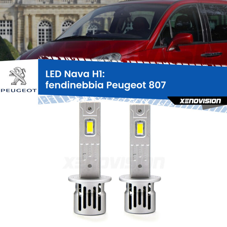 <strong>Fendinebbia LED no-spie per Peugeot 807</strong>  2002 - 2010. Coppia lampade <strong> H1</strong> modello Nava canbus, raffreddate a ventola.