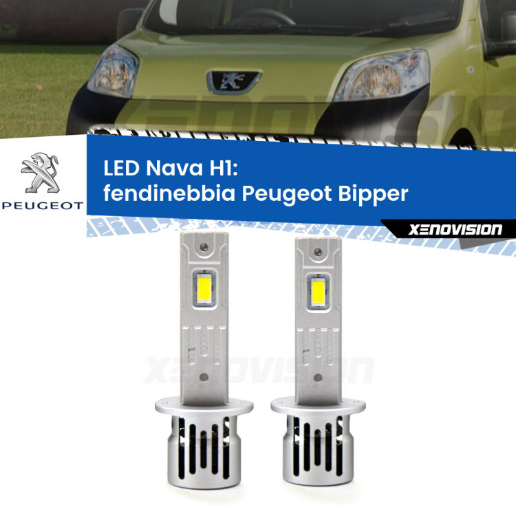 <strong>Fendinebbia LED no-spie per Peugeot Bipper</strong>  2008 in poi. Coppia lampade <strong> H1</strong> modello Nava canbus, raffreddate a ventola.