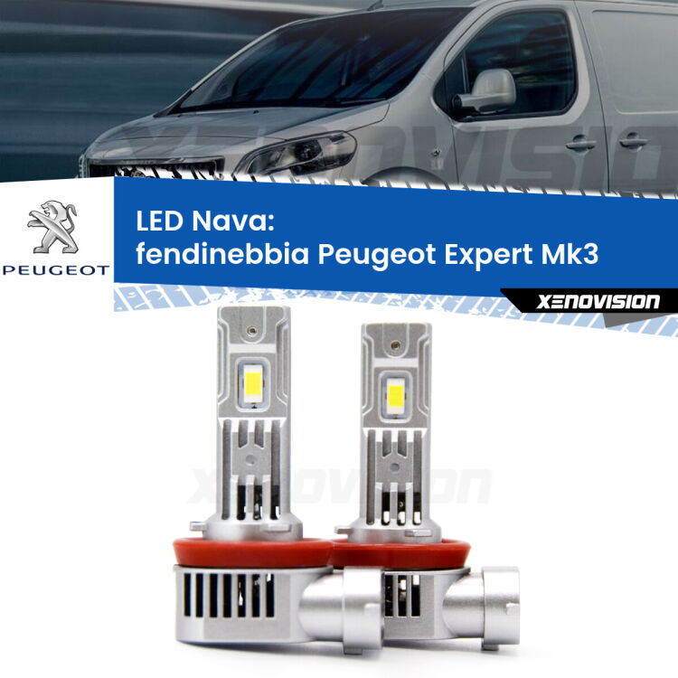 <strong>Fendinebbia LED no-spie per Peugeot Expert</strong> Mk3 2016 in poi. Coppia lampade <strong>H11</strong>/H9/H8/H16(JP) modello Nava canbus, raffreddate a ventola.