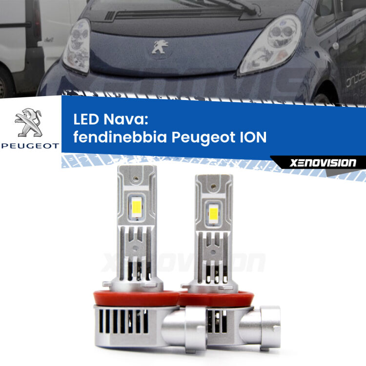 <strong>Fendinebbia LED no-spie per Peugeot ION</strong>  2010 - 2019. Coppia lampade <strong>H11</strong>/H9/H8/H16(JP) modello Nava canbus, raffreddate a ventola.