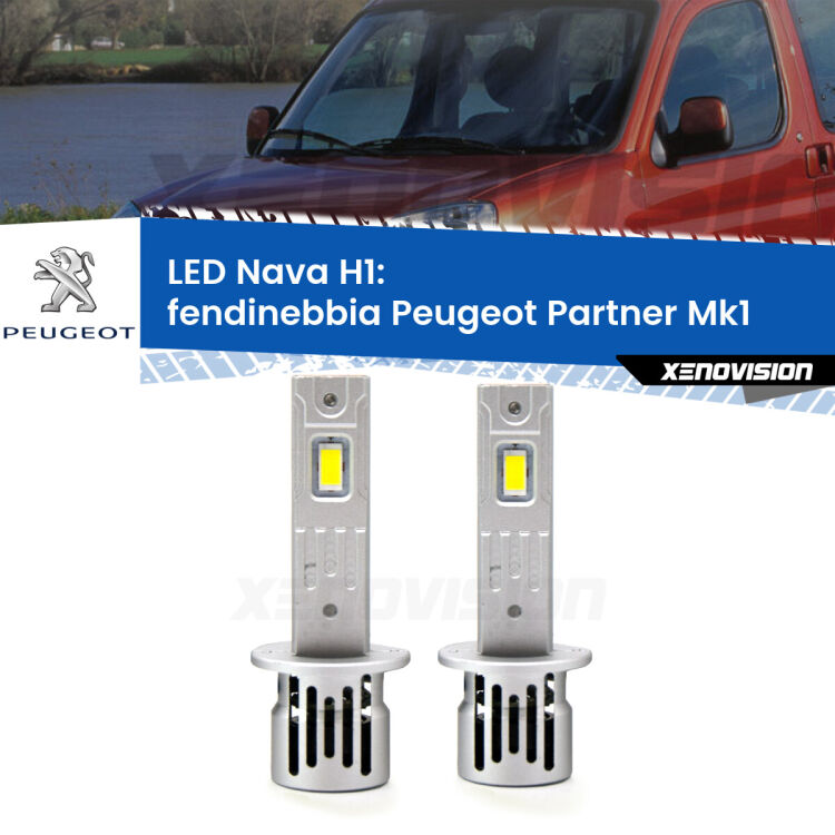 <strong>Fendinebbia LED no-spie per Peugeot Partner</strong> Mk1 1996 - 2003. Coppia lampade <strong> H1</strong> modello Nava canbus, raffreddate a ventola.