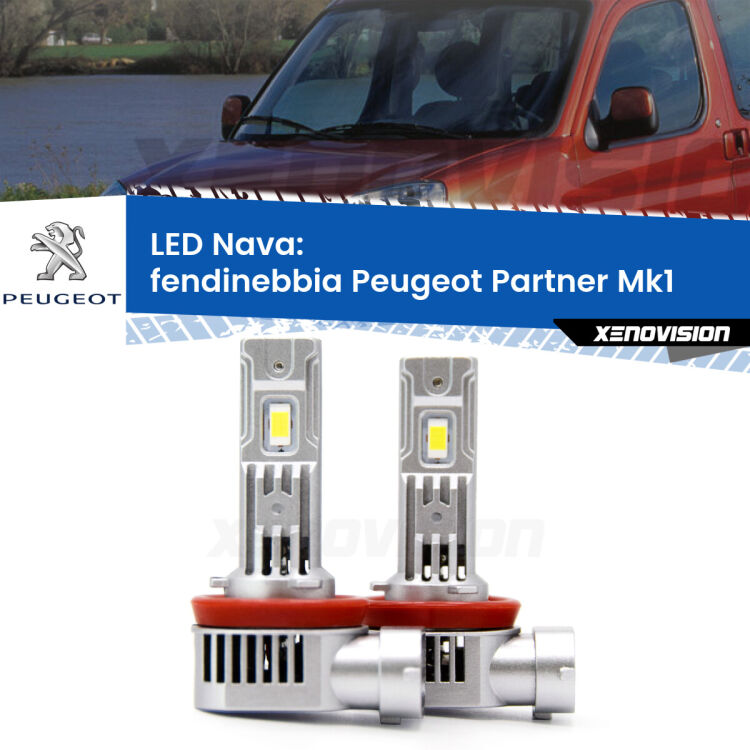 <strong>Fendinebbia LED no-spie per Peugeot Partner</strong> Mk1 2004 - 2007. Coppia lampade <strong>H11</strong>/H9/H8/H16(JP) modello Nava canbus, raffreddate a ventola.