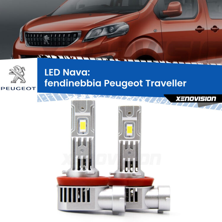 <strong>Fendinebbia LED no-spie per Peugeot Traveller</strong>  2016 in poi. Coppia lampade <strong>H11</strong>/H9/H8/H16(JP) modello Nava canbus, raffreddate a ventola.