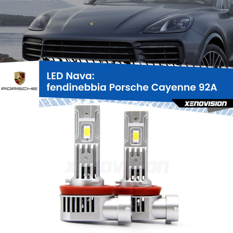 <strong>Fendinebbia LED no-spie per Porsche Cayenne</strong> 92A 2010 in poi. Coppia lampade <strong>H11</strong>/H9/H8/H16(JP) modello Nava canbus, raffreddate a ventola.