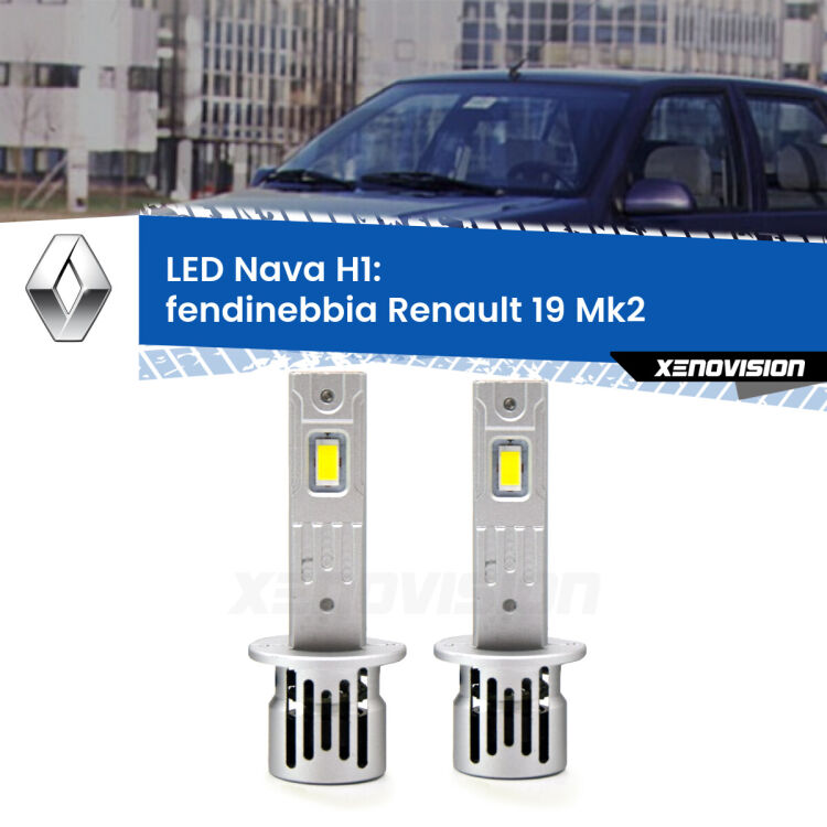 <strong>Fendinebbia LED no-spie per Renault 19</strong> Mk2 1992 - 1995. Coppia lampade <strong> H1</strong> modello Nava canbus, raffreddate a ventola.