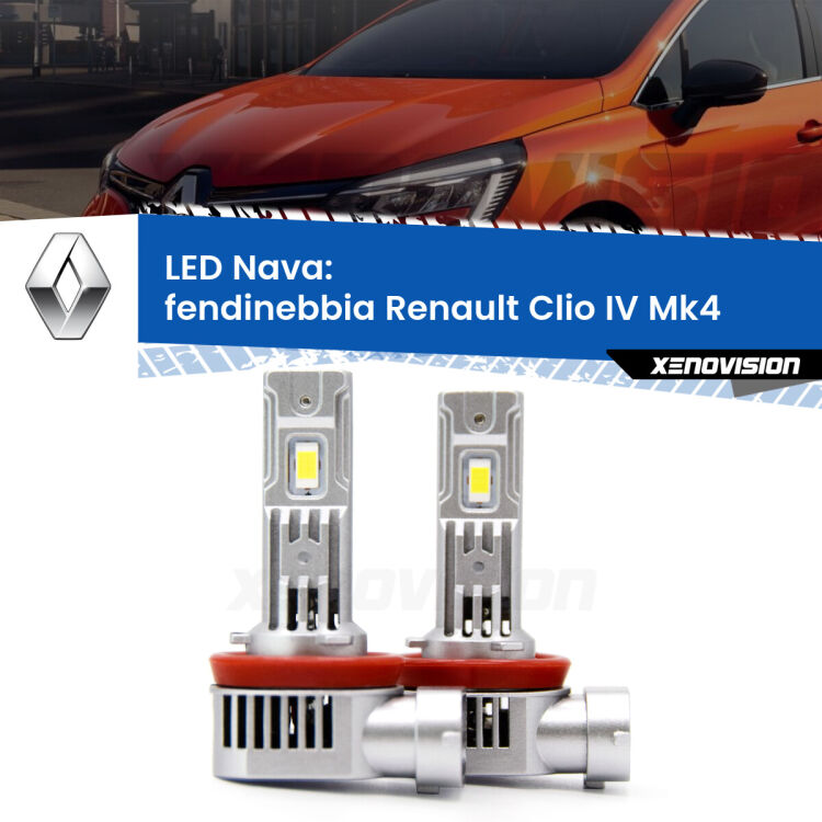 <strong>Fendinebbia LED no-spie per Renault Clio IV</strong> Mk4 2012 - 2018. Coppia lampade <strong>H11</strong>/H9/H8/H16(JP) modello Nava canbus, raffreddate a ventola.