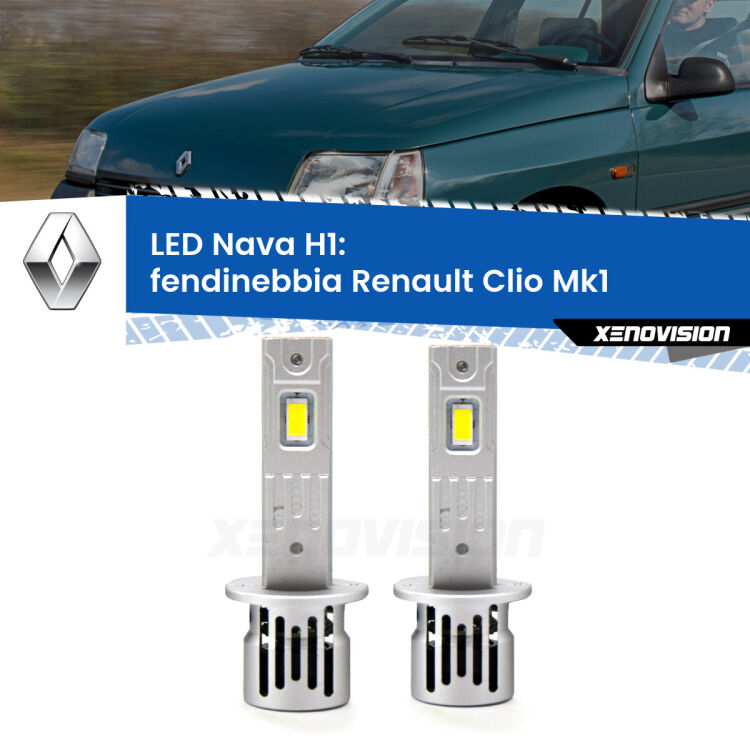 <strong>Fendinebbia LED no-spie per Renault Clio</strong> Mk1 1990 - 1998. Coppia lampade <strong> H1</strong> modello Nava canbus, raffreddate a ventola.