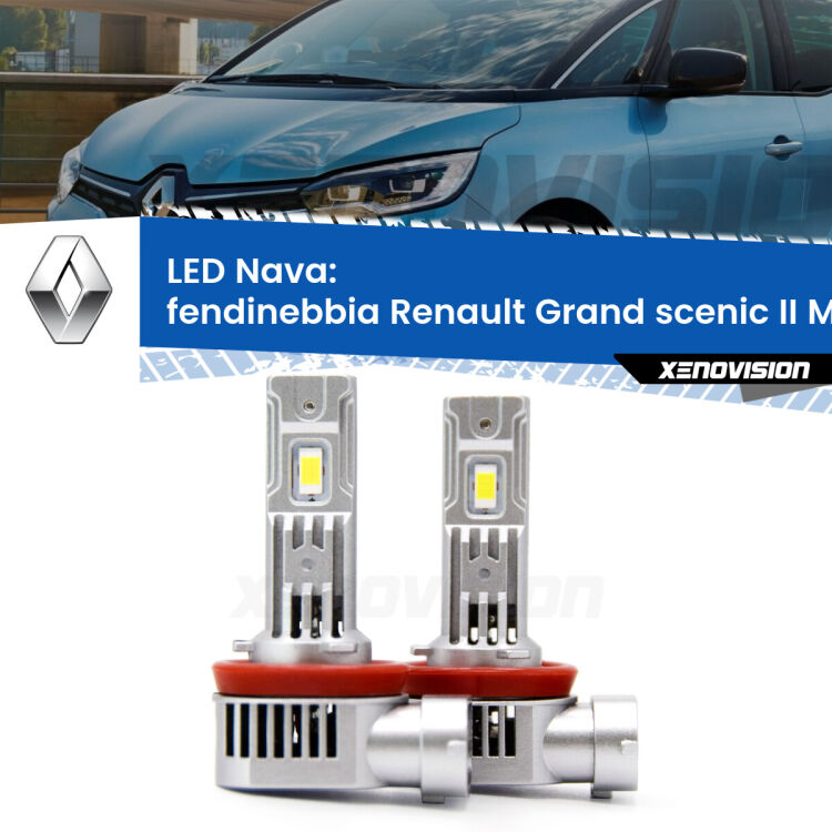 <strong>Fendinebbia LED no-spie per Renault Grand scenic II</strong> Mk2 2004 - 2009. Coppia lampade <strong>H11</strong>/H9/H8/H16(JP) modello Nava canbus, raffreddate a ventola.