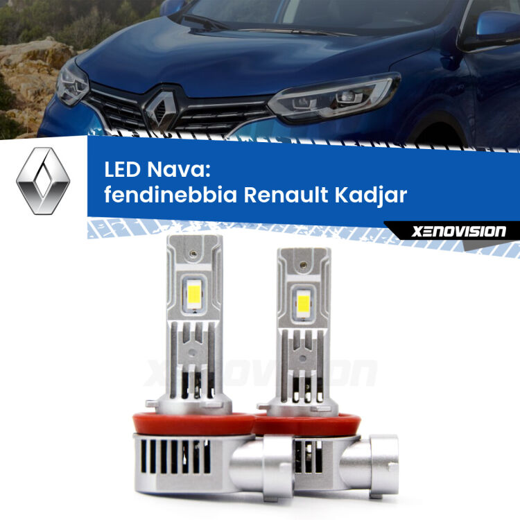 <strong>Fendinebbia LED no-spie per Renault Kadjar</strong>  2015 - 2022. Coppia lampade <strong>H11</strong>/H9/H8/H16(JP) modello Nava canbus, raffreddate a ventola.