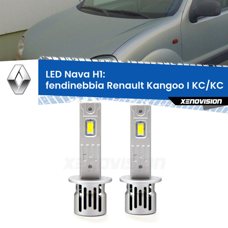 <strong>Fendinebbia LED no-spie per Renault Kangoo I</strong> KC/KC 1997 - 2006. Coppia lampade <strong> H1</strong> modello Nava canbus, raffreddate a ventola.