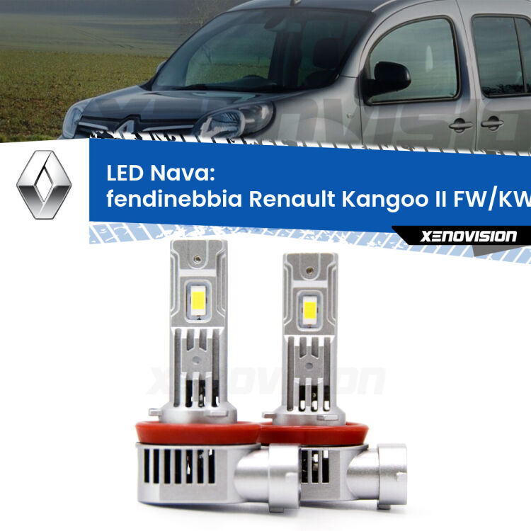 <strong>Fendinebbia LED no-spie per Renault Kangoo II</strong> FW/KW 2008 - 2012. Coppia lampade <strong>H11</strong>/H9/H8/H16(JP) modello Nava canbus, raffreddate a ventola.