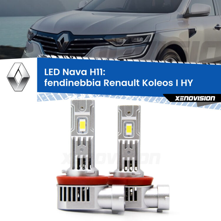 <strong>Fendinebbia LED no-spie per Renault Koleos I</strong> HY 2006 - 2015. Coppia lampade <strong>H11</strong> modello Nava canbus, raffreddate a ventola.