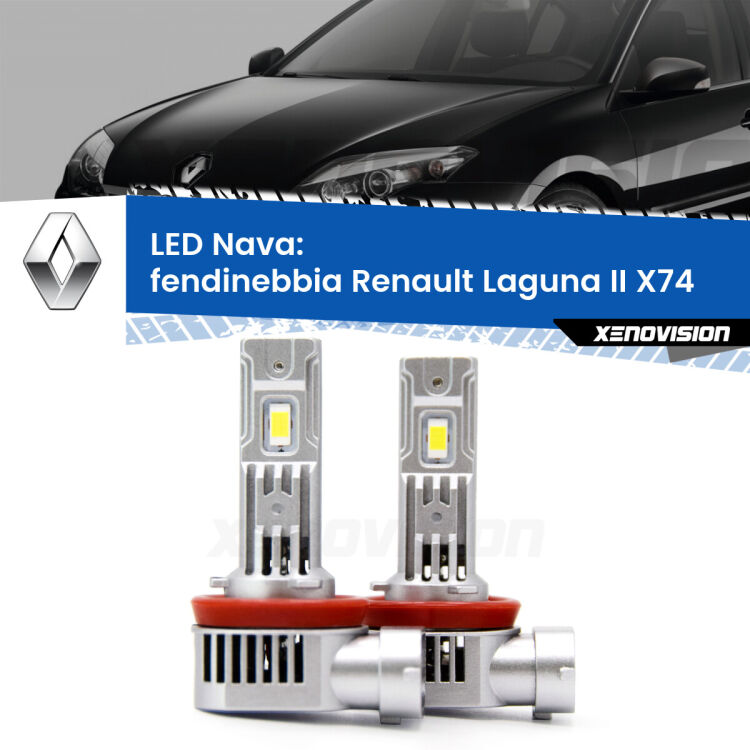 <strong>Fendinebbia LED no-spie per Renault Laguna II</strong> X74 2000 - 2006. Coppia lampade <strong>H11</strong>/H9/H8/H16(JP) modello Nava canbus, raffreddate a ventola.